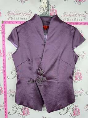 Blouse oriental style top Purple Mandarin Collar Short Sleeve Top by